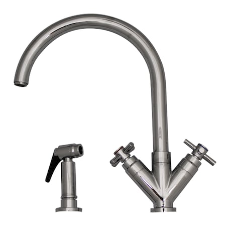 Whitehaus Dual Handle Faucet W/ Gooseneck Swivel Spout, "V" Cross Style Handles A 3-03942CH85-C
